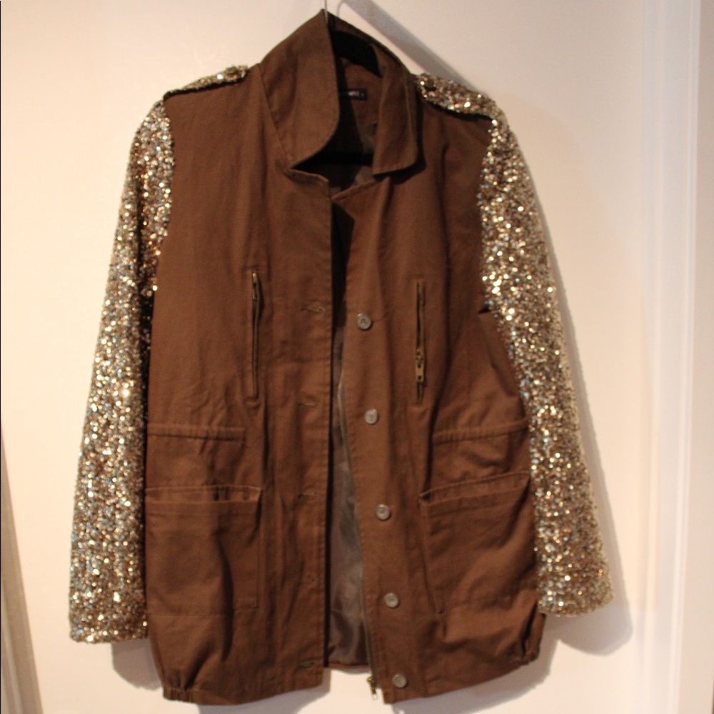 Jacket with gold sequined sleeves